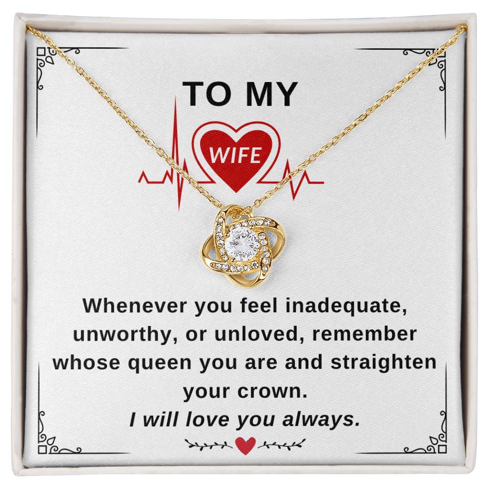 To My Wife Necklace With Message Card, Love Knot Necklace (Yellow & White Gold Variants), Wife Gift From Husband, Anniversary Gift for Wife, Sentimental Gift for Wife, Birthday Gift for Wife.