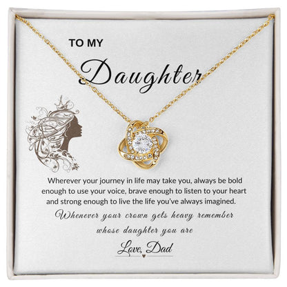 My Daughter, Gift From Dad, Inspirational Strength Gift, Daughter Necklace, Love Knot Necklace (Yellow & White Gold Variants)