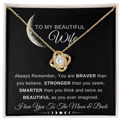 To My Wife Necklace With Message Card, Love Knot Necklace (Yellow & White Gold Variants), Wife Gift From Husband, Anniversary Gift for Wife, Sentimental Gift for Wife, Birthday Gift for Wife.