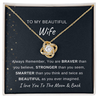 To My Wife Necklace With Message Card, Love Knot Necklace (Yellow & White Gold Variants), Wife Gift From Husband, Anniversary Gift for Wife, Sentimental Gift for Wife, Birthday Gift for Wife.