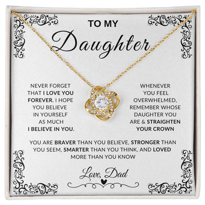 My Daughter, Gift From Dad, Inspirational Strength Gift, Daughter Necklace, Love Knot Necklace (Yellow & White Gold Variants)