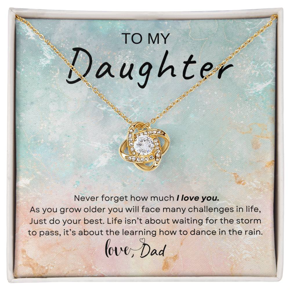 My Daughter, Gift From Dad, Inspirational Strength Gift, Daughter Necklace, Love Knot Necklace (Yellow & White Gold Variants)