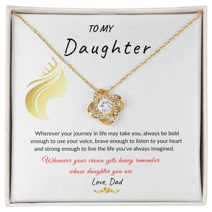 My Daughter, Gift From Dad, Inspirational Strength Gift, Daughter Necklace, Love Knot Necklace (Yellow & White Gold Variants)