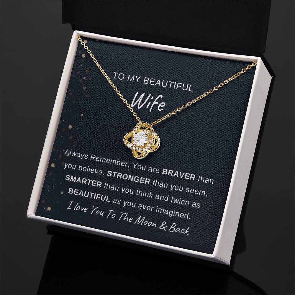 To My Wife Necklace With Message Card, Love Knot Necklace (Yellow & White Gold Variants), Wife Gift From Husband, Anniversary Gift for Wife, Sentimental Gift for Wife, Birthday Gift for Wife.