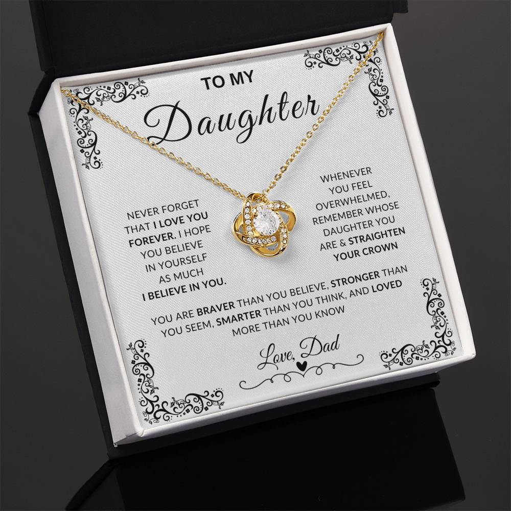 My Daughter, Gift From Dad, Inspirational Strength Gift, Daughter Necklace, Love Knot Necklace (Yellow & White Gold Variants)