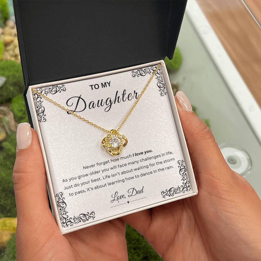 My Daughter, Gift From Dad, Inspirational Strength Gift, Daughter Necklace, Love Knot Necklace (Yellow & White Gold Variants)