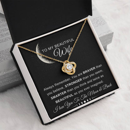 To My Wife Necklace With Message Card, Love Knot Necklace (Yellow & White Gold Variants), Wife Gift From Husband, Anniversary Gift for Wife, Sentimental Gift for Wife, Birthday Gift for Wife.