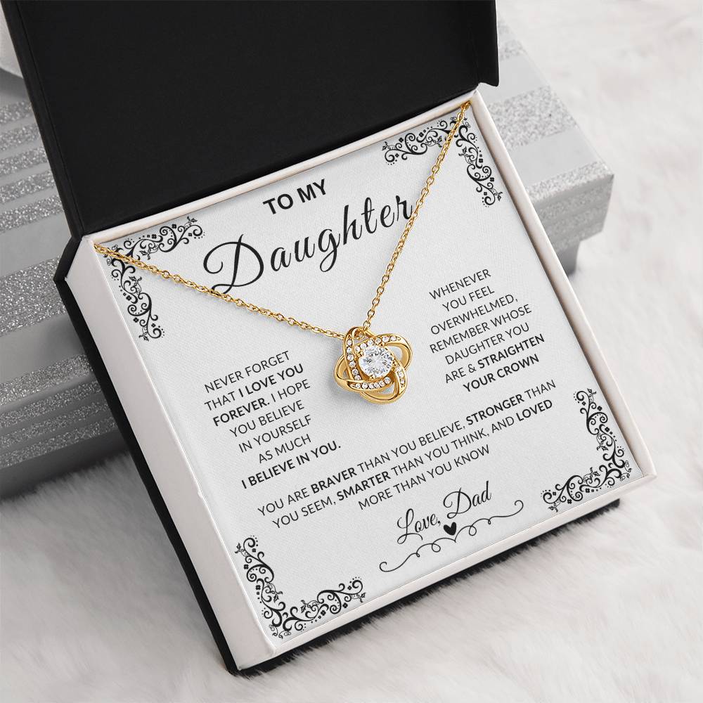 My Daughter, Gift From Dad, Inspirational Strength Gift, Daughter Necklace, Love Knot Necklace (Yellow & White Gold Variants)