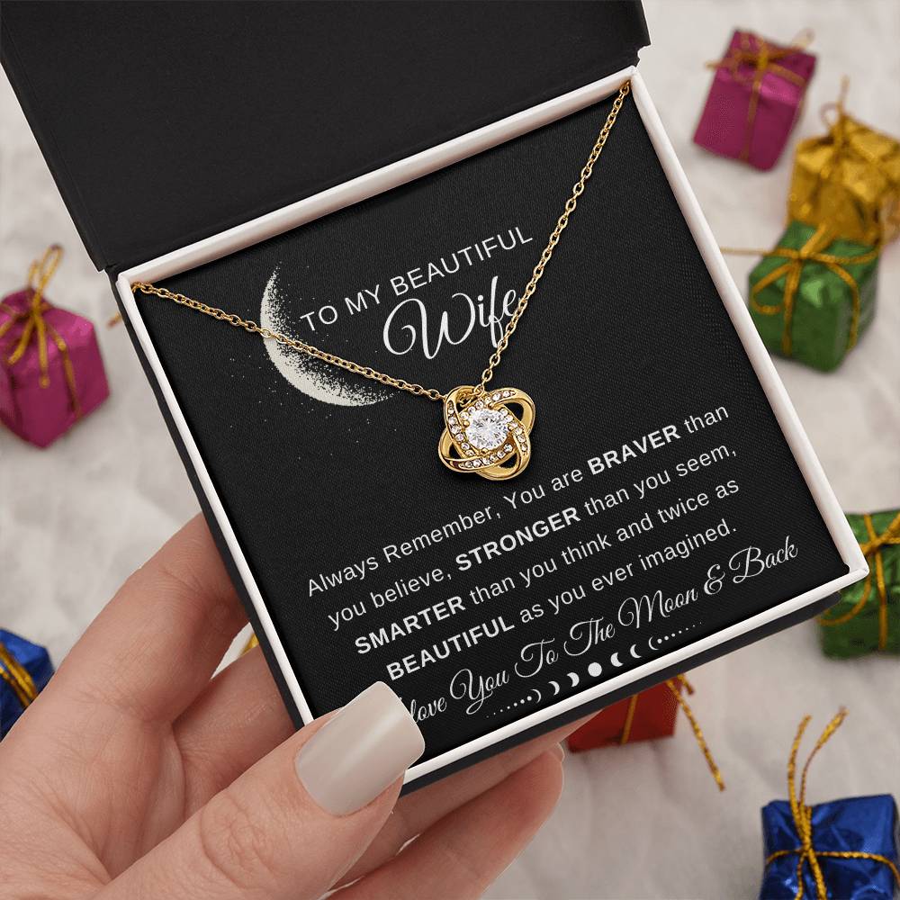 To My Wife Necklace With Message Card, Love Knot Necklace (Yellow & White Gold Variants), Wife Gift From Husband, Anniversary Gift for Wife, Sentimental Gift for Wife, Birthday Gift for Wife.