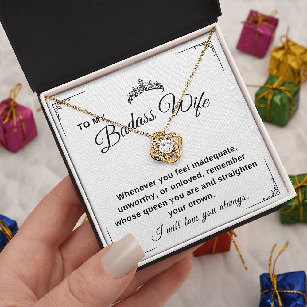 To My Wife Necklace With Message Card, Love Knot Necklace (Yellow & White Gold Variants), Wife Gift From Husband, Anniversary Gift for Wife, Sentimental Gift for Wife, Birthday Gift for Wife.