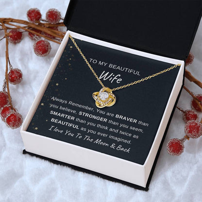 To My Wife Necklace With Message Card, Love Knot Necklace (Yellow & White Gold Variants), Wife Gift From Husband, Anniversary Gift for Wife, Sentimental Gift for Wife, Birthday Gift for Wife.