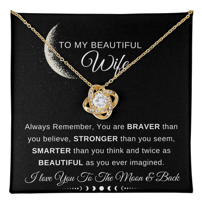 To My Wife Necklace With Message Card, Love Knot Necklace (Yellow & White Gold Variants), Wife Gift From Husband, Anniversary Gift for Wife, Sentimental Gift for Wife, Birthday Gift for Wife.