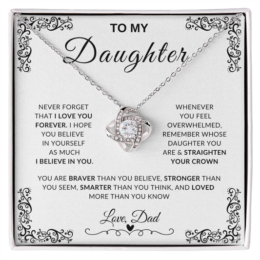 My Daughter, Gift From Dad, Inspirational Strength Gift, Daughter Necklace, Love Knot Necklace (Yellow & White Gold Variants)