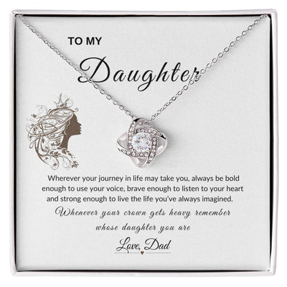 My Daughter, Gift From Dad, Inspirational Strength Gift, Daughter Necklace, Love Knot Necklace (Yellow & White Gold Variants)