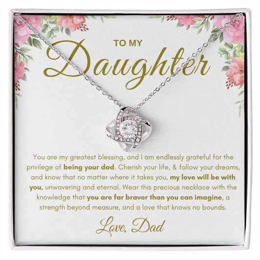 My Daughter, Gift From Dad, Inspirational Strength Gift, Daughter Necklace, Love Knot Necklace (Yellow & White Gold Variants)