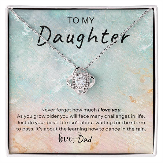 My Daughter, Gift From Dad, Inspirational Strength Gift, Daughter Necklace, Love Knot Necklace (Yellow & White Gold Variants)