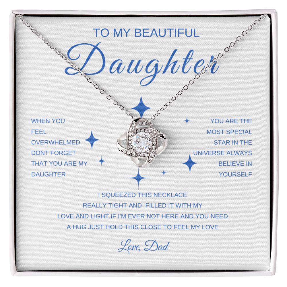 My Daughter, Gift From Dad, Inspirational Strength Gift, Daughter Necklace, Love Knot Necklace (Yellow & White Gold Variants)