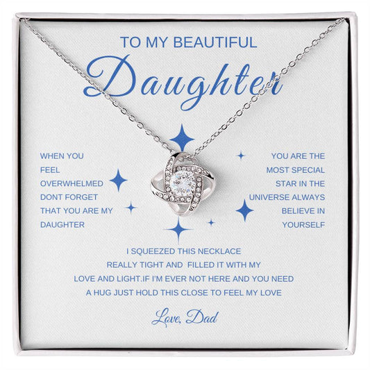 My Daughter, Gift From Dad, Inspirational Strength Gift, Daughter Necklace, Love Knot Necklace (Yellow & White Gold Variants)