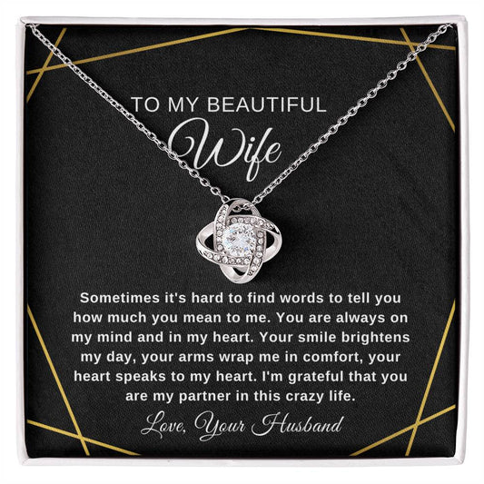 To My Wife Necklace With Message Card, Love Knot Necklace (Yellow & White Gold Variants), Wife Gift From Husband, Anniversary Gift for Wife, Sentimental Gift for Wife, Birthday Gift for Wife.