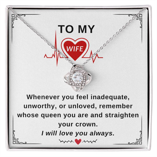 To My Wife Necklace With Message Card, Love Knot Necklace (Yellow & White Gold Variants), Wife Gift From Husband, Anniversary Gift for Wife, Sentimental Gift for Wife, Birthday Gift for Wife.