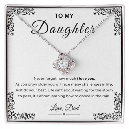 My Daughter, Gift From Dad, Inspirational Strength Gift, Daughter Necklace, Love Knot Necklace (Yellow & White Gold Variants)