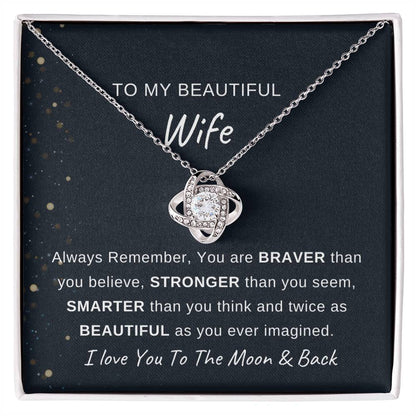 To My Wife Necklace With Message Card, Love Knot Necklace (Yellow & White Gold Variants), Wife Gift From Husband, Anniversary Gift for Wife, Sentimental Gift for Wife, Birthday Gift for Wife.