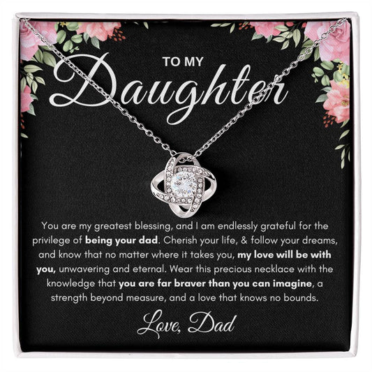 My Daughter, Gift From Dad, Inspirational Strength Gift, Daughter Necklace, Love Knot Necklace (Yellow & White Gold Variants)