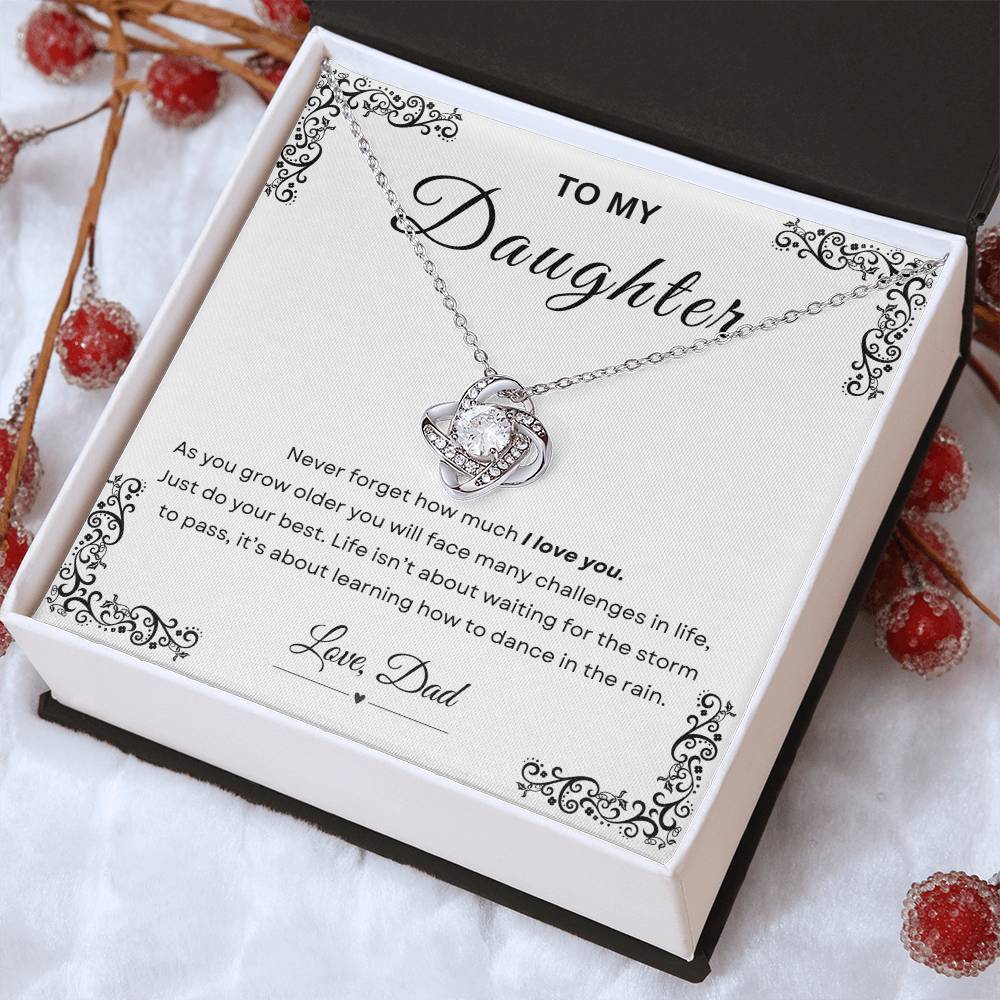 My Daughter, Gift From Dad, Inspirational Strength Gift, Daughter Necklace, Love Knot Necklace (Yellow & White Gold Variants)