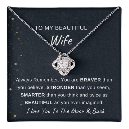 To My Wife Necklace With Message Card, Love Knot Necklace (Yellow & White Gold Variants), Wife Gift From Husband, Anniversary Gift for Wife, Sentimental Gift for Wife, Birthday Gift for Wife.