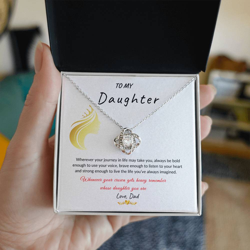 My Daughter, Gift From Dad, Inspirational Strength Gift, Daughter Necklace, Love Knot Necklace (Yellow & White Gold Variants)