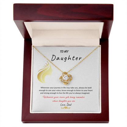 My Daughter, Gift From Dad, Inspirational Strength Gift, Daughter Necklace, Love Knot Necklace (Yellow & White Gold Variants)