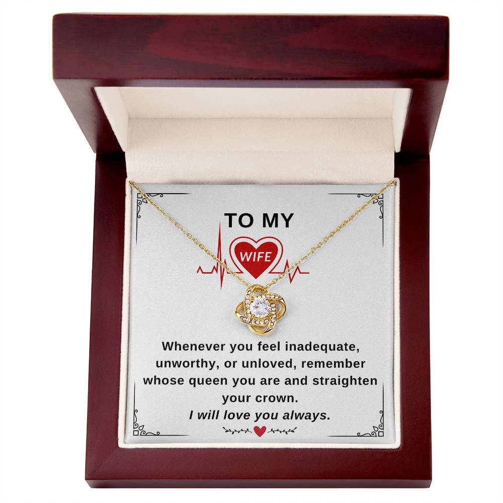 To My Wife Necklace With Message Card, Love Knot Necklace (Yellow & White Gold Variants), Wife Gift From Husband, Anniversary Gift for Wife, Sentimental Gift for Wife, Birthday Gift for Wife.