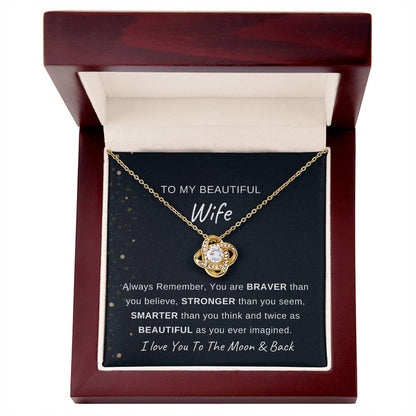 To My Wife Necklace With Message Card, Love Knot Necklace (Yellow & White Gold Variants), Wife Gift From Husband, Anniversary Gift for Wife, Sentimental Gift for Wife, Birthday Gift for Wife.