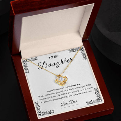 My Daughter, Gift From Dad, Inspirational Strength Gift, Daughter Necklace, Love Knot Necklace (Yellow & White Gold Variants)