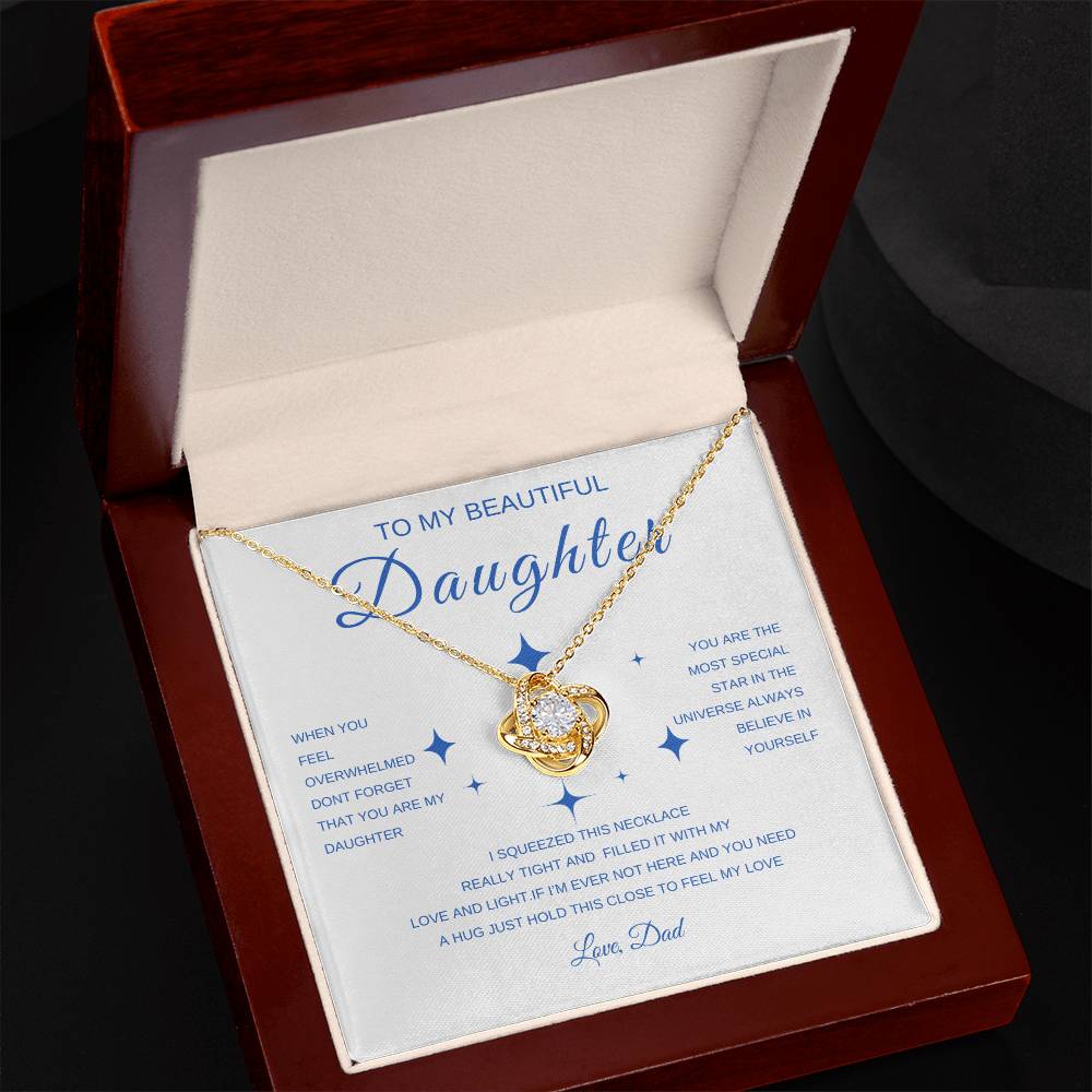 My Daughter, Gift From Dad, Inspirational Strength Gift, Daughter Necklace, Love Knot Necklace (Yellow & White Gold Variants)