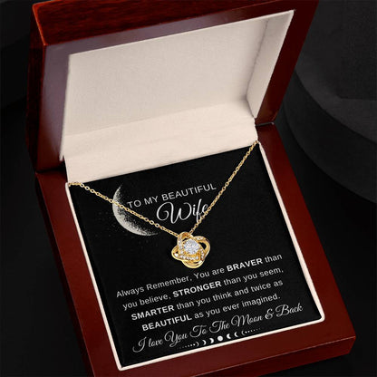 To My Wife Necklace With Message Card, Love Knot Necklace (Yellow & White Gold Variants), Wife Gift From Husband, Anniversary Gift for Wife, Sentimental Gift for Wife, Birthday Gift for Wife.