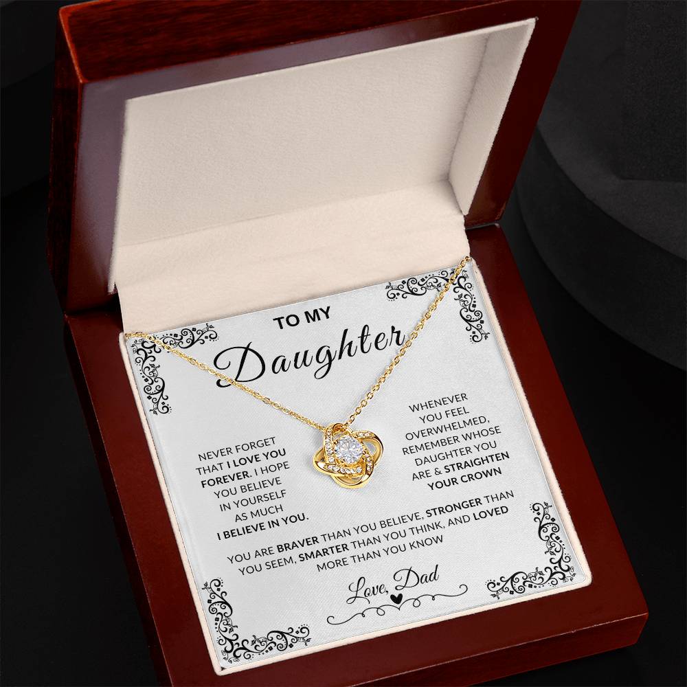 My Daughter, Gift From Dad, Inspirational Strength Gift, Daughter Necklace, Love Knot Necklace (Yellow & White Gold Variants)