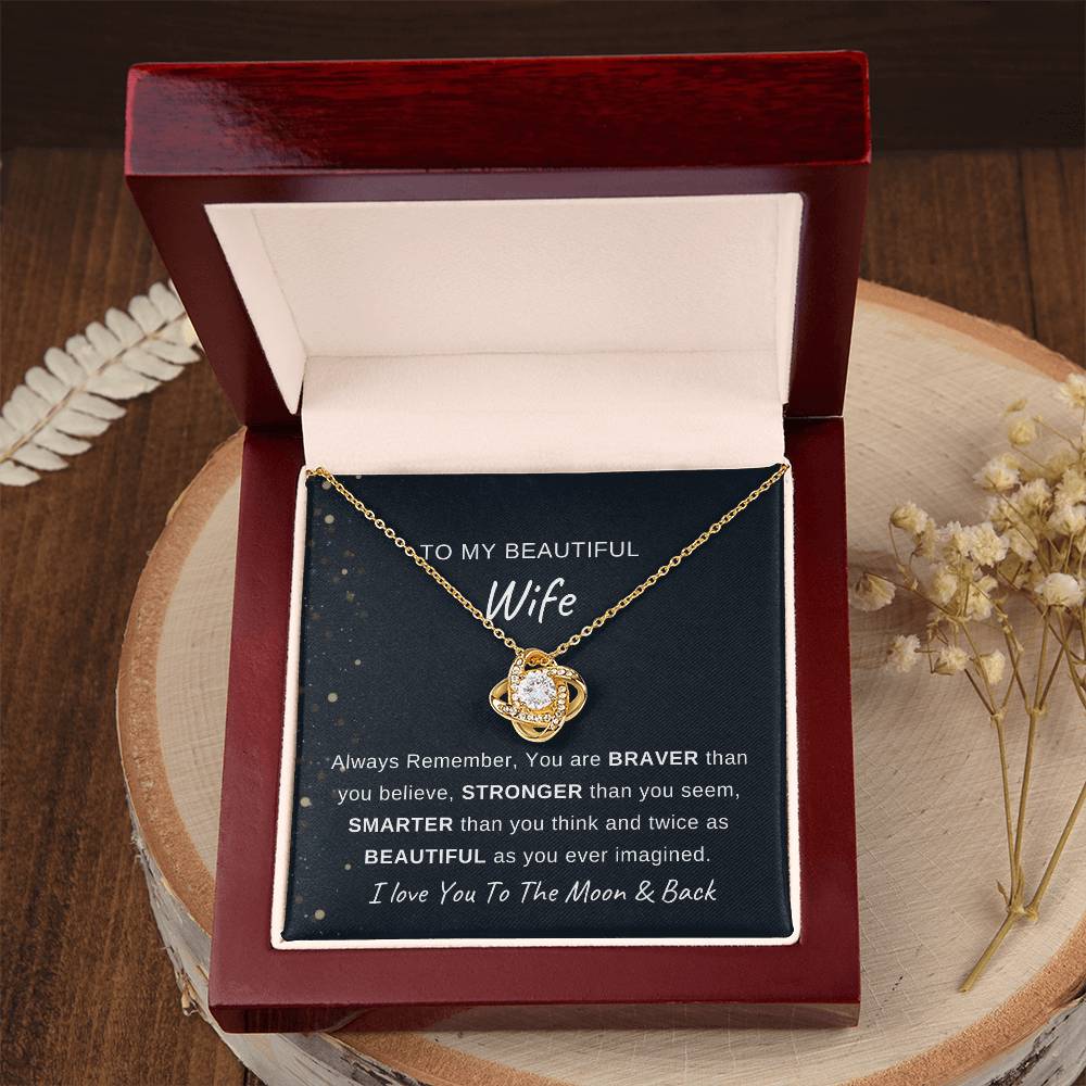 To My Wife Necklace With Message Card, Love Knot Necklace (Yellow & White Gold Variants), Wife Gift From Husband, Anniversary Gift for Wife, Sentimental Gift for Wife, Birthday Gift for Wife.