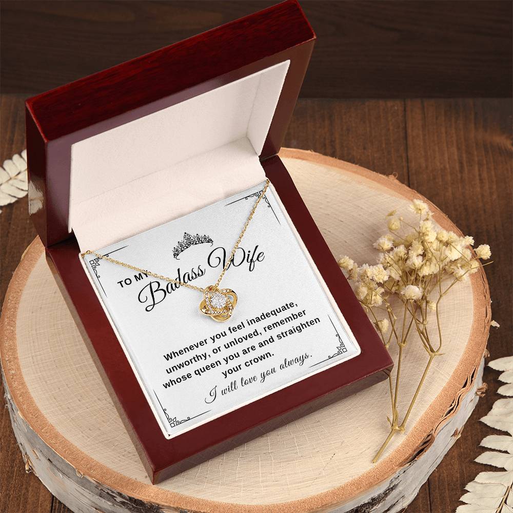 To My Wife Necklace With Message Card, Love Knot Necklace (Yellow & White Gold Variants), Wife Gift From Husband, Anniversary Gift for Wife, Sentimental Gift for Wife, Birthday Gift for Wife.