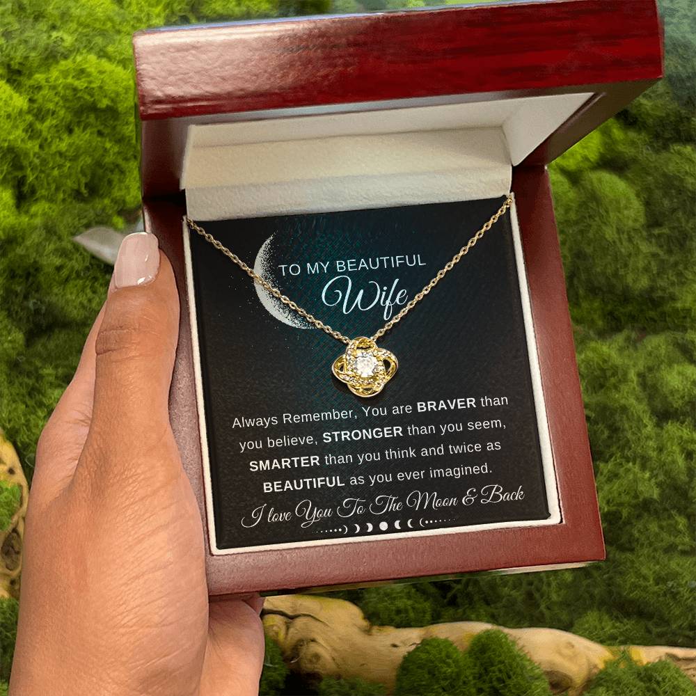 To My Wife Necklace With Message Card, Love Knot Necklace (Yellow & White Gold Variants), Wife Gift From Husband, Anniversary Gift for Wife, Sentimental Gift for Wife, Birthday Gift for Wife.