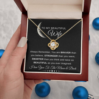 To My Wife Necklace With Message Card, Love Knot Necklace (Yellow & White Gold Variants), Wife Gift From Husband, Anniversary Gift for Wife, Sentimental Gift for Wife, Birthday Gift for Wife.