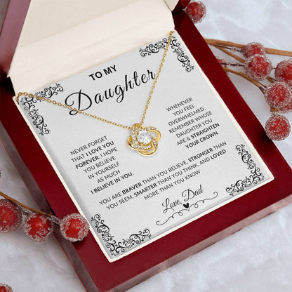 My Daughter, Gift From Dad, Inspirational Strength Gift, Daughter Necklace, Love Knot Necklace (Yellow & White Gold Variants)