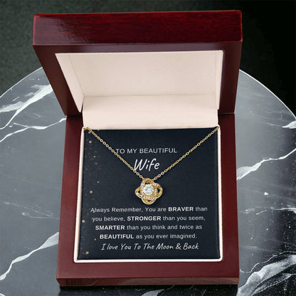 To My Wife Necklace With Message Card, Love Knot Necklace (Yellow & White Gold Variants), Wife Gift From Husband, Anniversary Gift for Wife, Sentimental Gift for Wife, Birthday Gift for Wife.