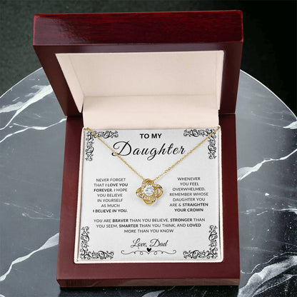 My Daughter, Gift From Dad, Inspirational Strength Gift, Daughter Necklace, Love Knot Necklace (Yellow & White Gold Variants)