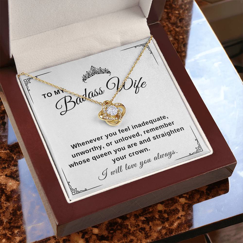 To My Wife Necklace With Message Card, Love Knot Necklace (Yellow & White Gold Variants), Wife Gift From Husband, Anniversary Gift for Wife, Sentimental Gift for Wife, Birthday Gift for Wife.