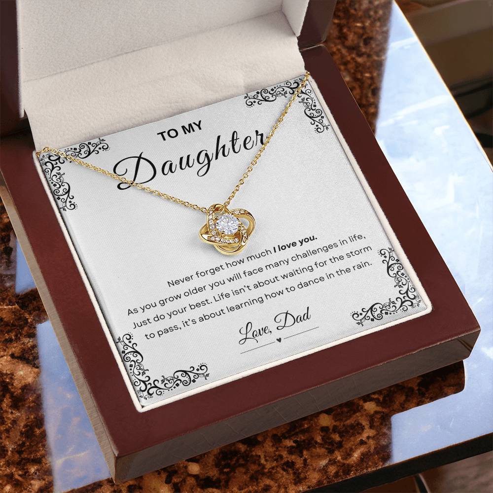 My Daughter, Gift From Dad, Inspirational Strength Gift, Daughter Necklace, Love Knot Necklace (Yellow & White Gold Variants)