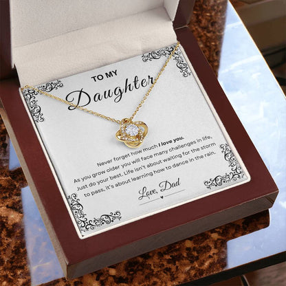 My Daughter, Gift From Dad, Inspirational Strength Gift, Daughter Necklace, Love Knot Necklace (Yellow & White Gold Variants)