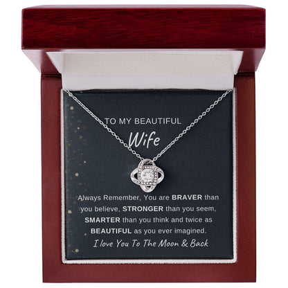 To My Wife Necklace With Message Card, Love Knot Necklace (Yellow & White Gold Variants), Wife Gift From Husband, Anniversary Gift for Wife, Sentimental Gift for Wife, Birthday Gift for Wife.