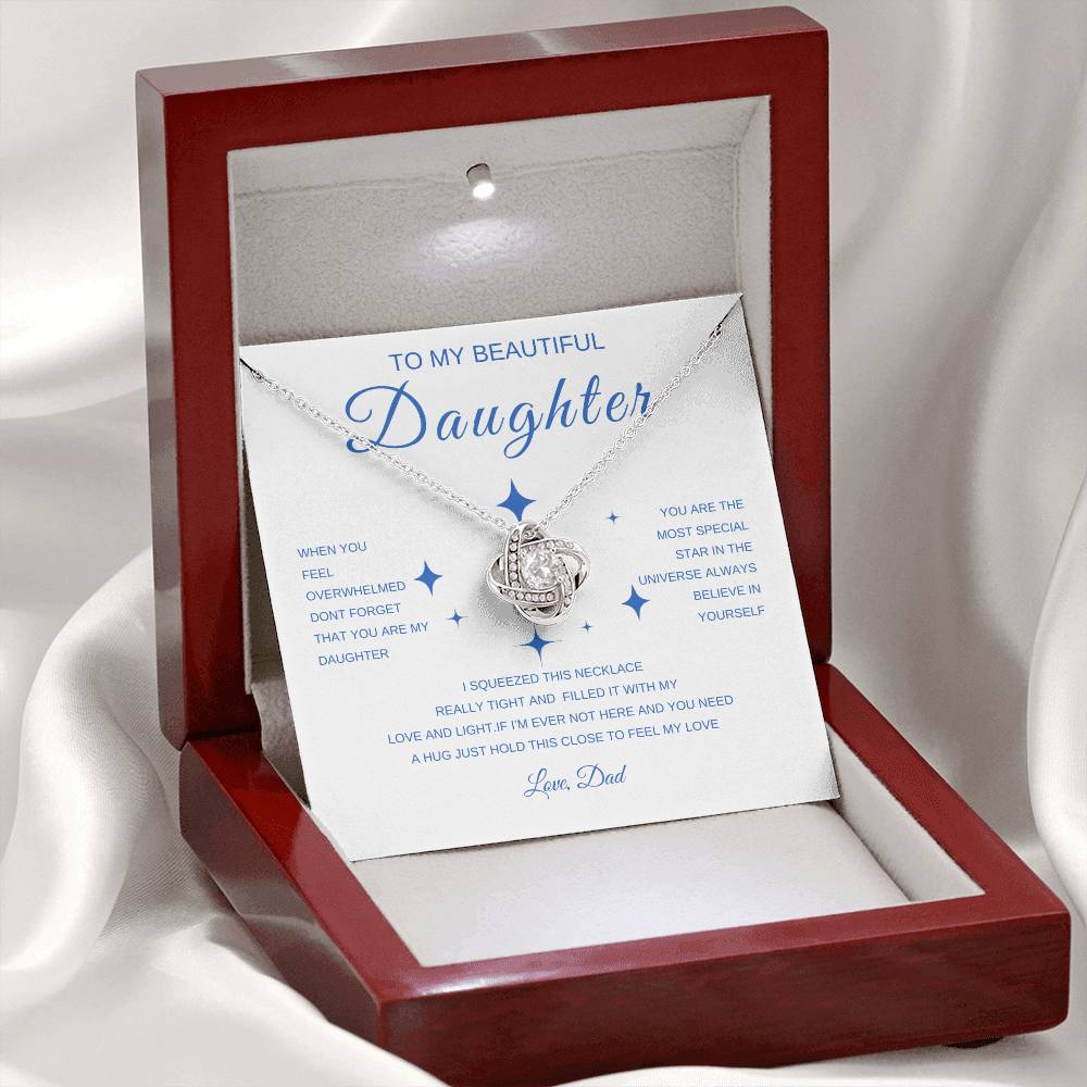 My Daughter, Gift From Dad, Inspirational Strength Gift, Daughter Necklace, Love Knot Necklace (Yellow & White Gold Variants)