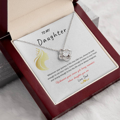 My Daughter, Gift From Dad, Inspirational Strength Gift, Daughter Necklace, Love Knot Necklace (Yellow & White Gold Variants)